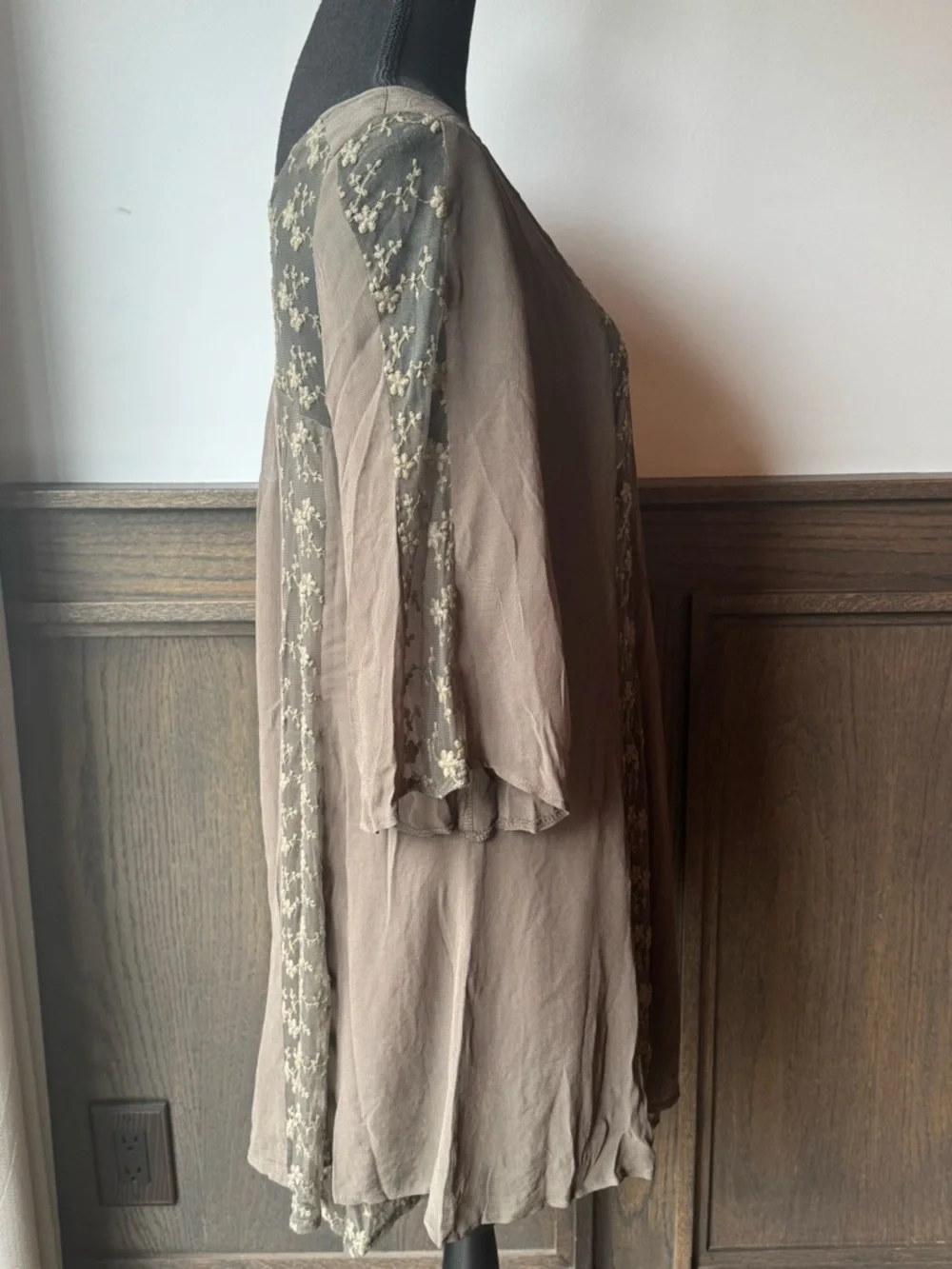 World Market Olive green boho hippie lace embroidery dress S/M - Picture 4 of 6